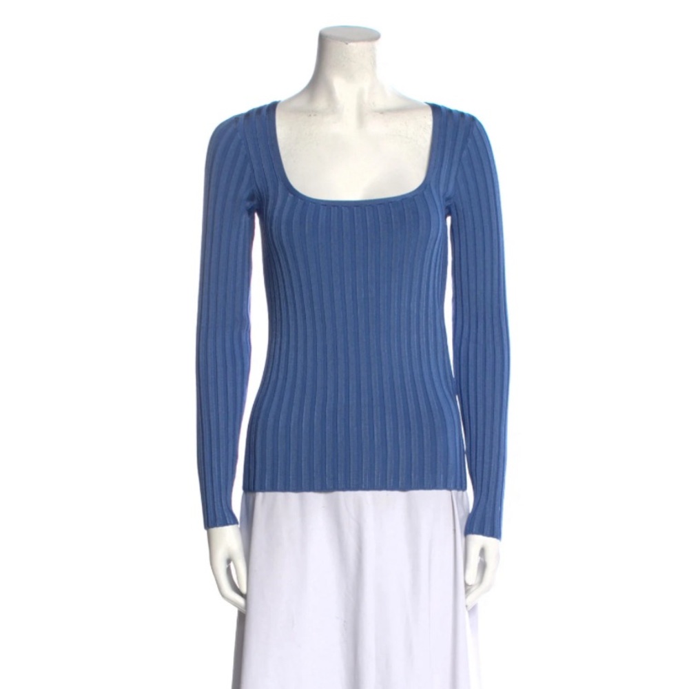 Veronica Beard square neck ribbed sweater blue size small excellent condition